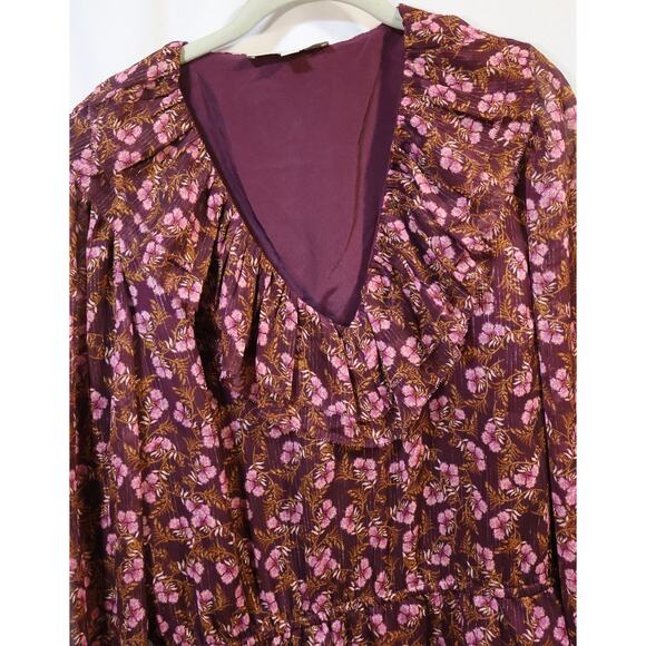 LOFT Metallic Red and Pink Ruffle Tie Swing Dress XL - Picture 2 of 4